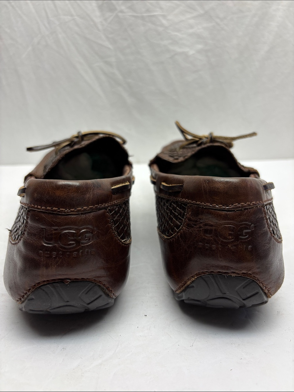 UGG Men's Brown Woven Leather Slip-On Loafers, SZ 13, box 66 - Picture 4 of 8